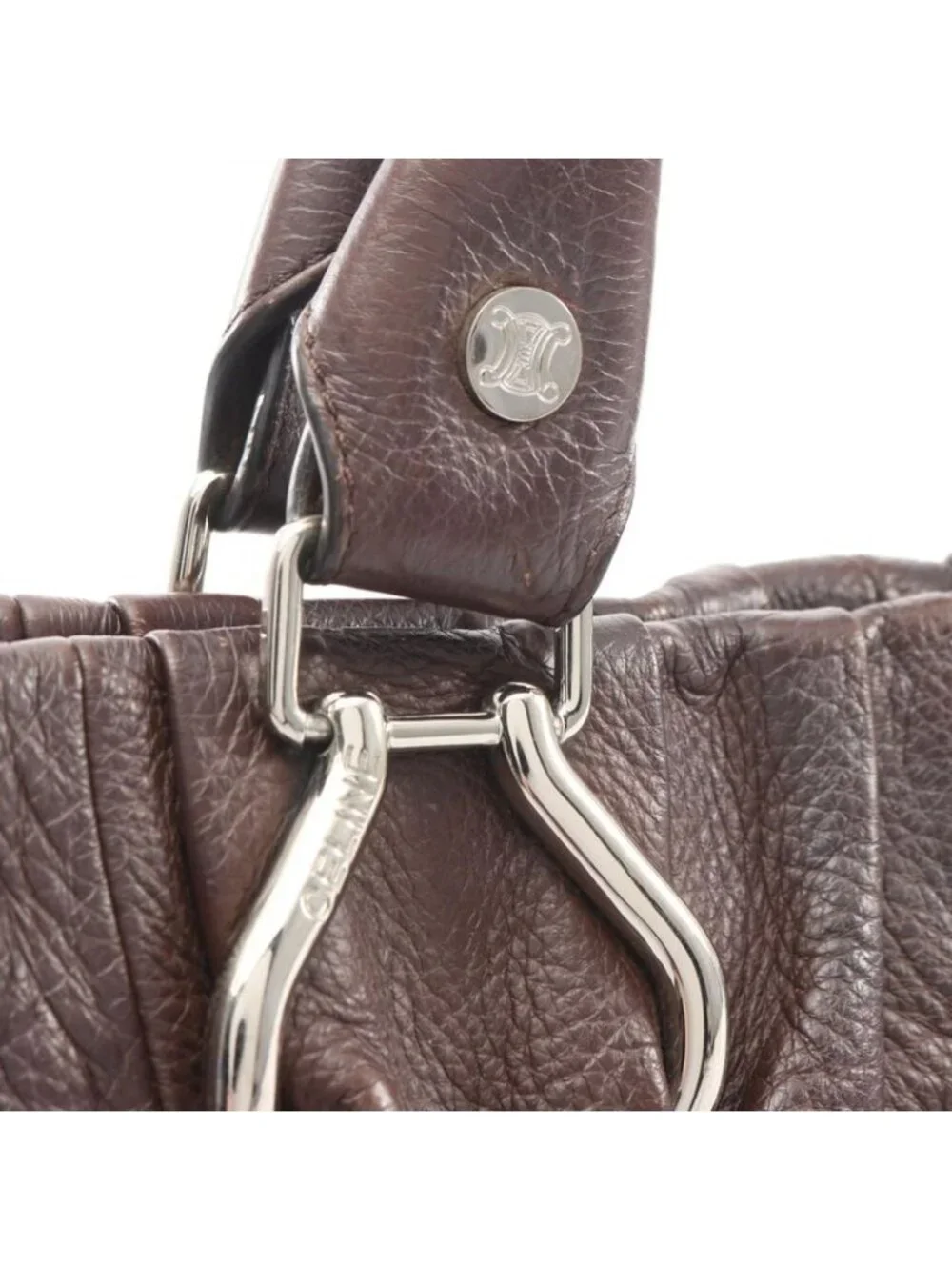 Celine Shoulder Bag Pillow Small 2-Way Dark Brown Leather Hand - Picture 7 of 8